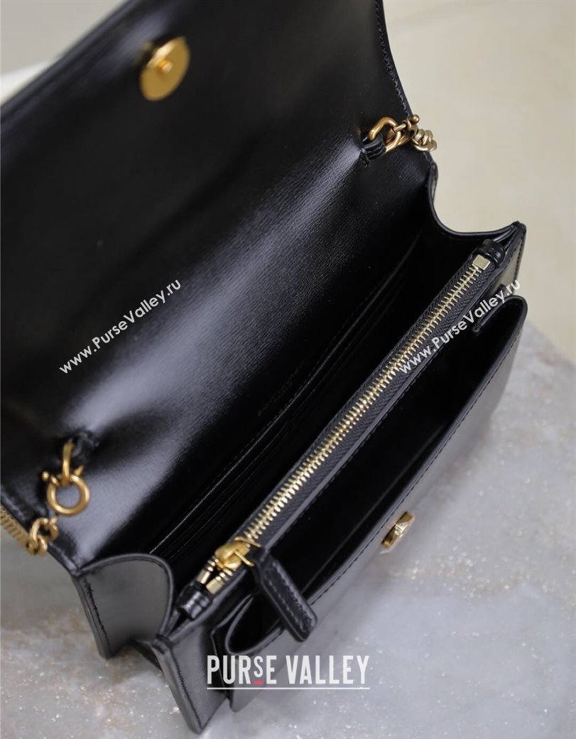 Saint Laurent Sunset Chain Wallet in Smooth Leather 533026 Black/Gold 2024 (YY-241218157)