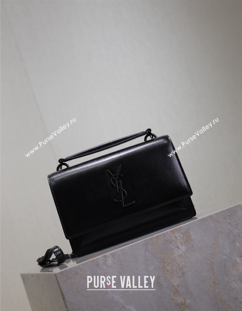 Saint Laurent Sunset Chain Wallet in Smooth Leather 533026 All Black 2024 (YY-241218158)