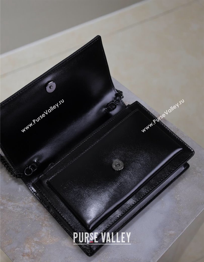 Saint Laurent Sunset Chain Wallet in Smooth Leather 533026 All Black 2024 (YY-241218158)