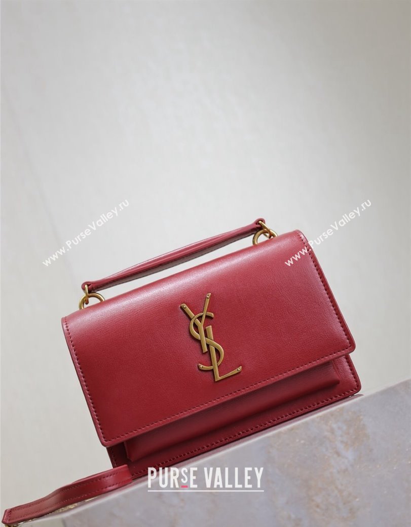 Saint Laurent Sunset Chain Wallet in Smooth Leather 533026 Red 2024 (YY-241218159)