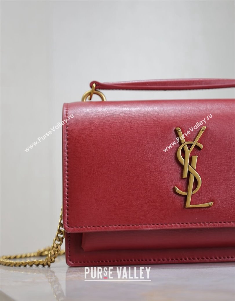 Saint Laurent Sunset Chain Wallet in Smooth Leather 533026 Red 2024 (YY-241218159)