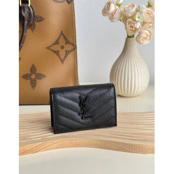 Saint Laurent Matelasse Business Card Case in Grianed Leather All Black 2024 596323 (YY-241218146)