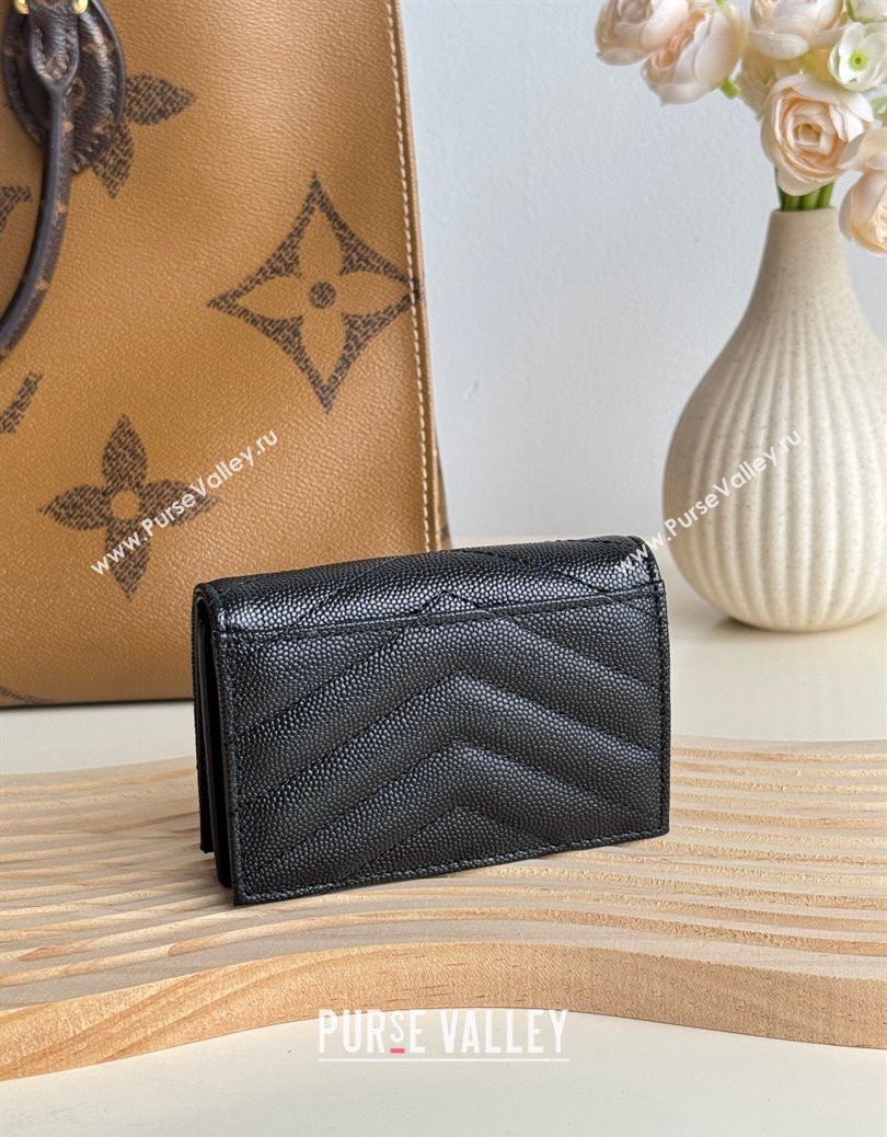 Saint Laurent Matelasse Business Card Case in Grianed Leather All Black 2024 596323 (YY-241218146)