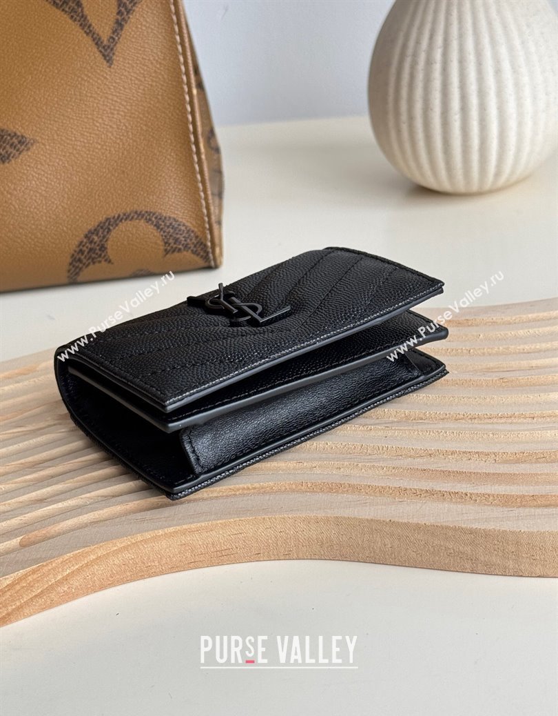 Saint Laurent Matelasse Business Card Case in Grianed Leather All Black 2024 596323 (YY-241218146)