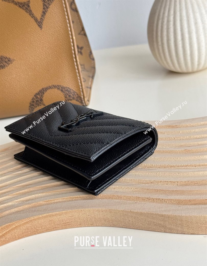 Saint Laurent Matelasse Business Card Case in Grianed Leather All Black 2024 596323 (YY-241218146)