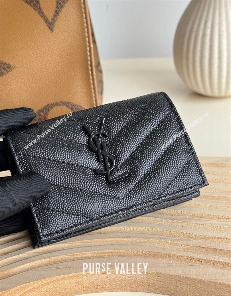 Saint Laurent Matelasse Business Card Case in Grianed Leather All Black 2024 596323 (YY-241218146)