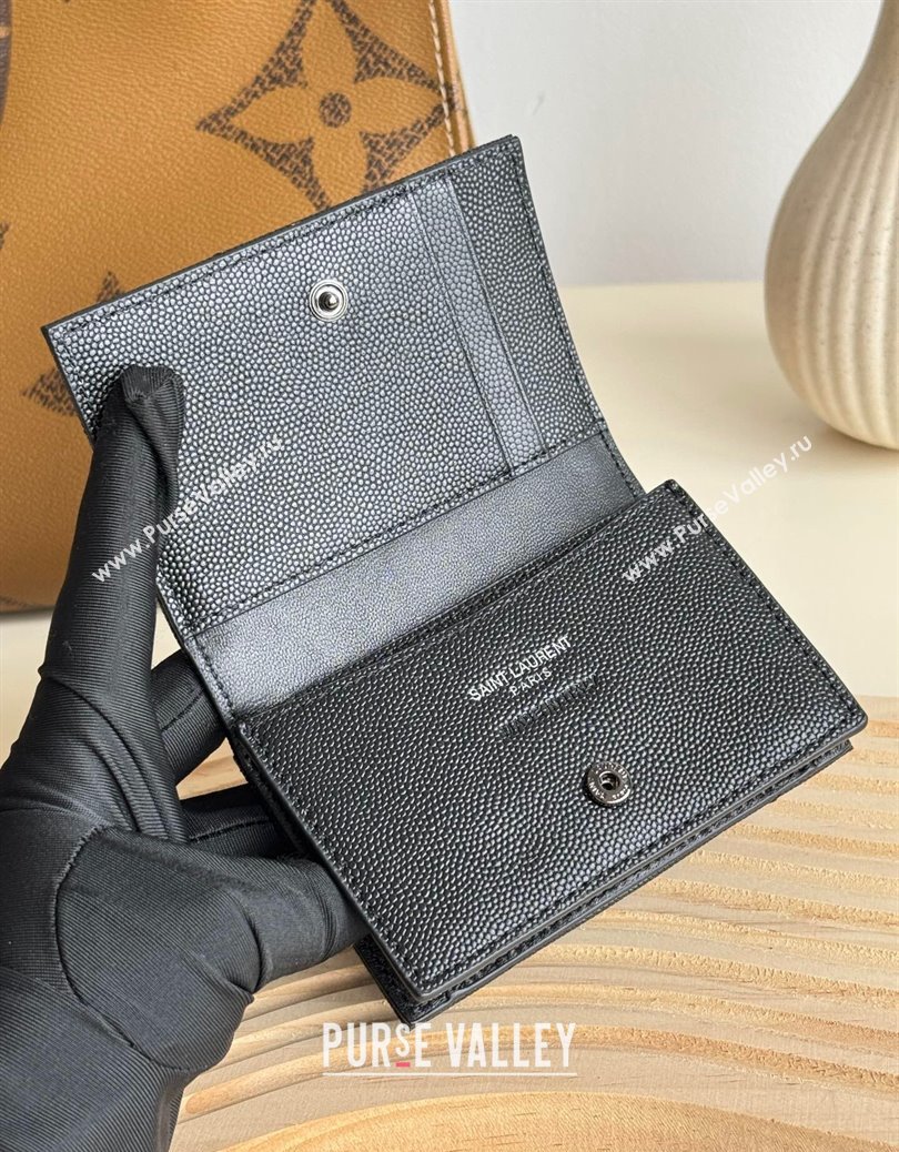 Saint Laurent Matelasse Business Card Case in Grianed Leather All Black 2024 596323 (YY-241218146)