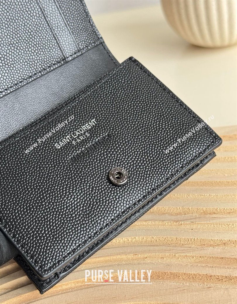 Saint Laurent Matelasse Business Card Case in Grianed Leather All Black 2024 596323 (YY-241218146)