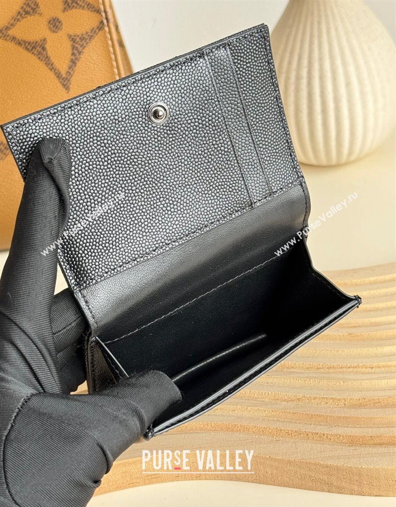 Saint Laurent Matelasse Business Card Case in Grianed Leather All Black 2024 596323 (YY-241218146)