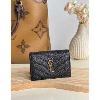 Saint Laurent Matelasse Business Card Case in Grianed Leather Black/Gold 2024 596323 (YY-241218147)