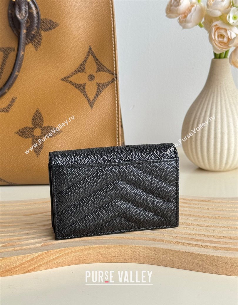 Saint Laurent Matelasse Business Card Case in Grianed Leather Black/Gold 2024 596323 (YY-241218147)