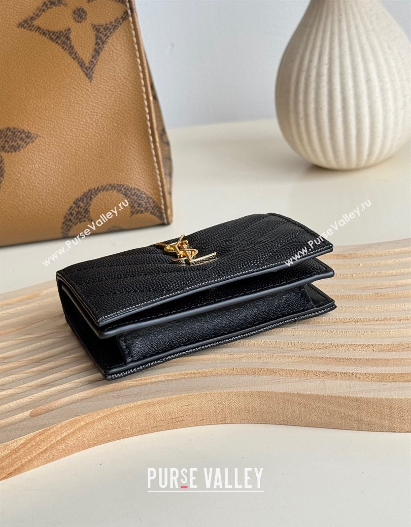 Saint Laurent Matelasse Business Card Case in Grianed Leather Black/Gold 2024 596323 (YY-241218147)