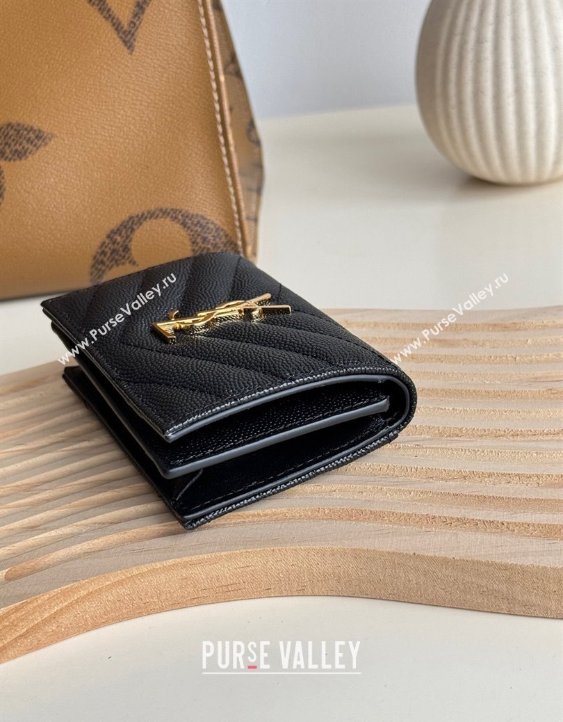 Saint Laurent Matelasse Business Card Case in Grianed Leather Black/Gold 2024 596323 (YY-241218147)