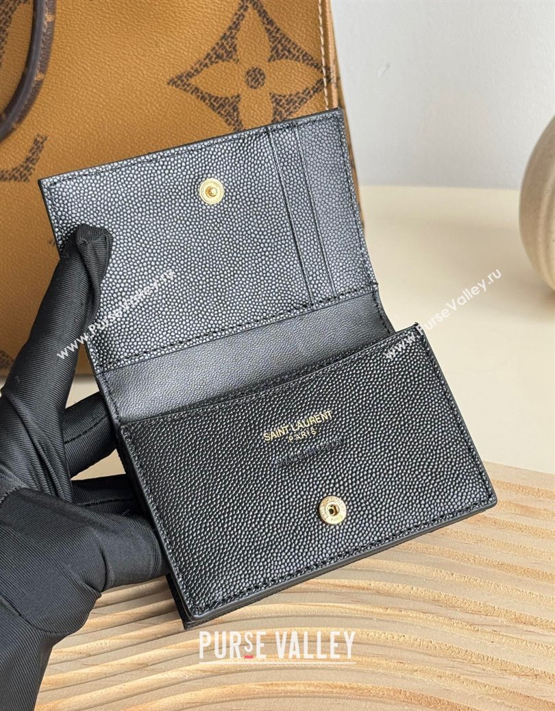 Saint Laurent Matelasse Business Card Case in Grianed Leather Black/Gold 2024 596323 (YY-241218147)