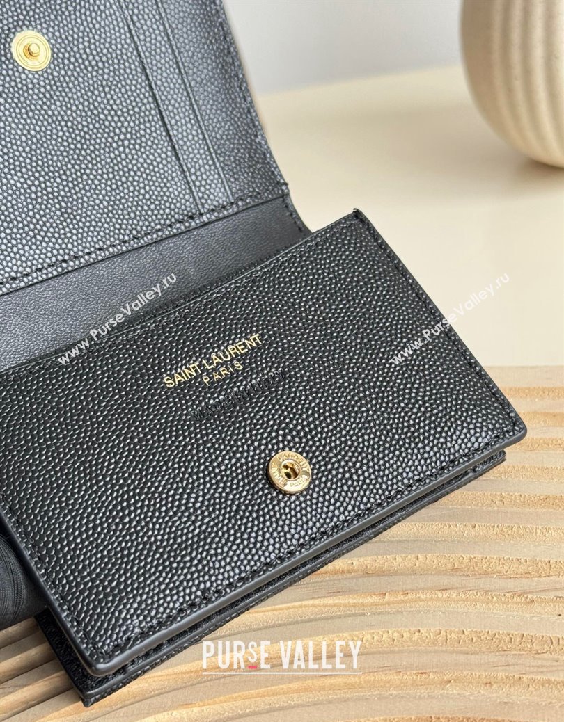 Saint Laurent Matelasse Business Card Case in Grianed Leather Black/Gold 2024 596323 (YY-241218147)