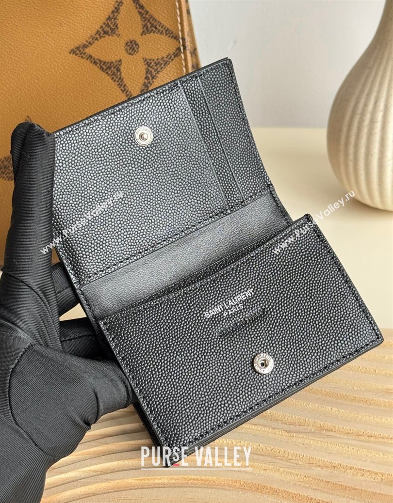 Saint Laurent Matelasse Business Card Case in Grianed Leather Black/Silver 2024 596323 (YY-241218148)