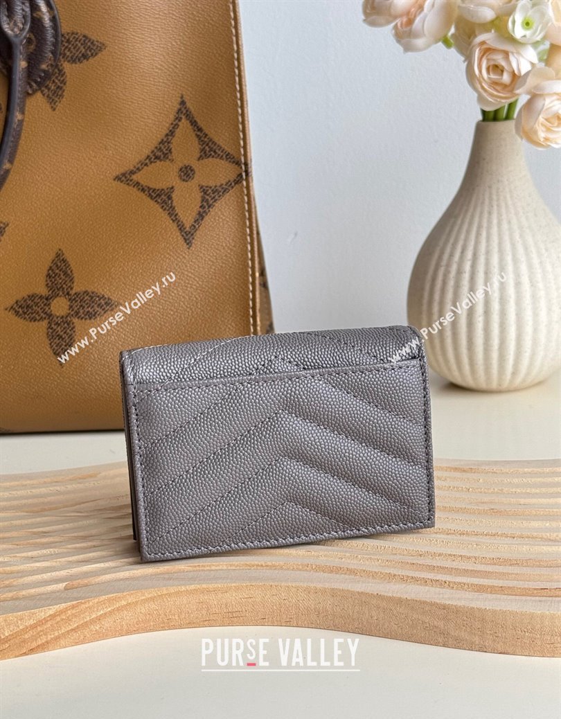 Saint Laurent Matelasse Business Card Case in Grianed Leather Grey 2024 596323 (YY-241218149)