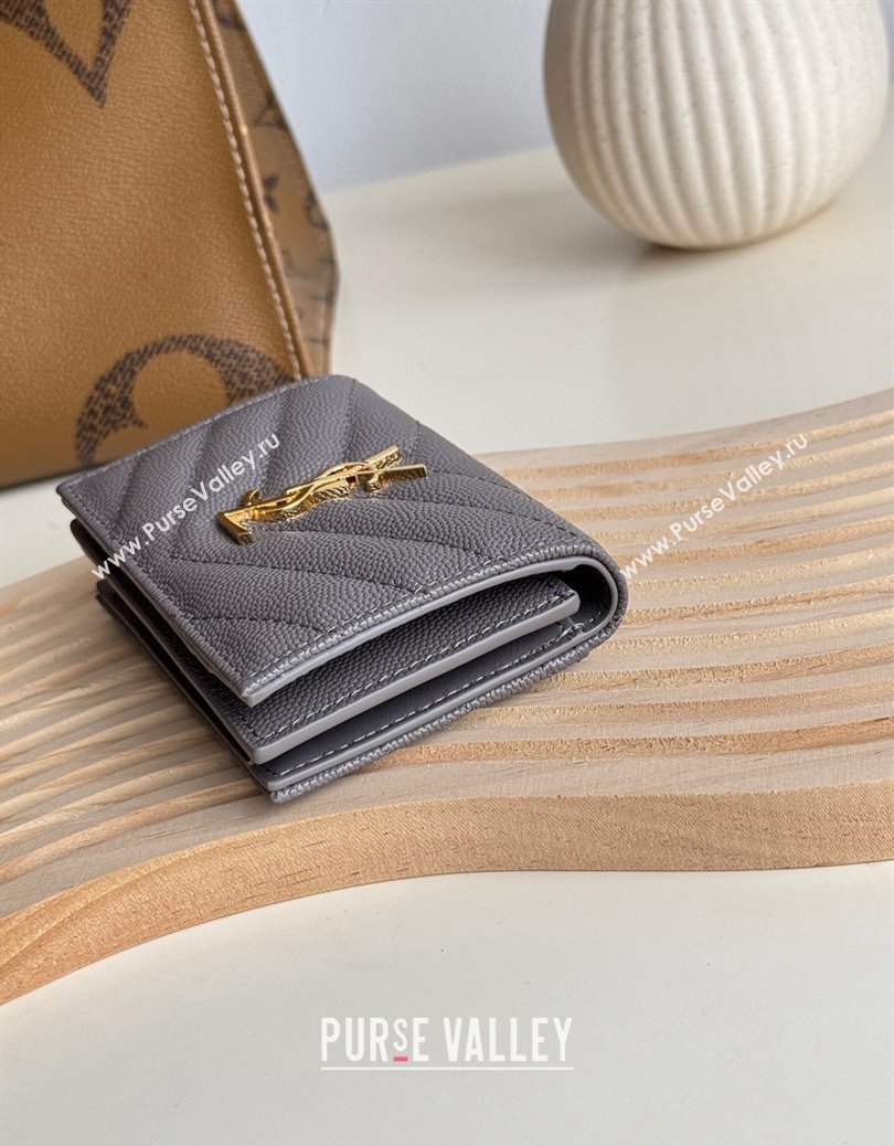 Saint Laurent Matelasse Business Card Case in Grianed Leather Grey 2024 596323 (YY-241218149)