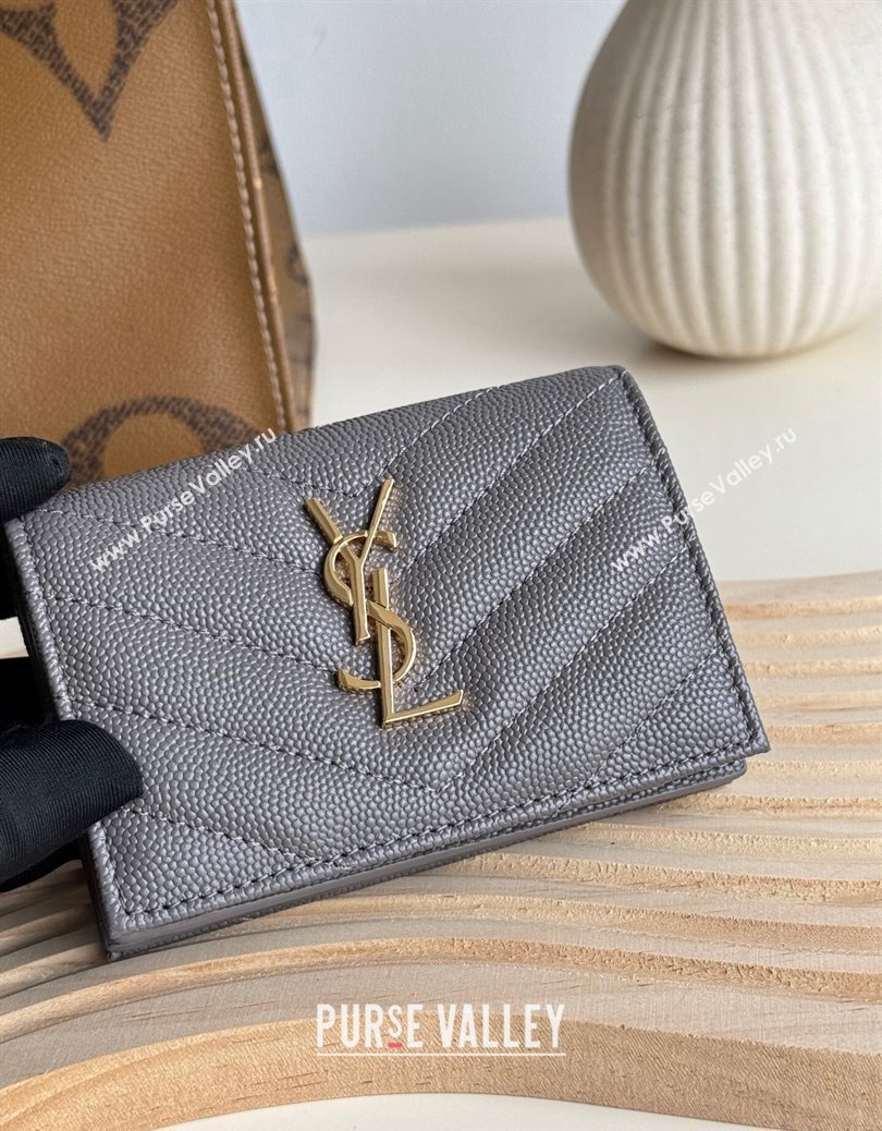 Saint Laurent Matelasse Business Card Case in Grianed Leather Grey 2024 596323 (YY-241218149)