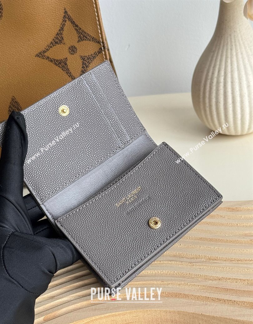 Saint Laurent Matelasse Business Card Case in Grianed Leather Grey 2024 596323 (YY-241218149)