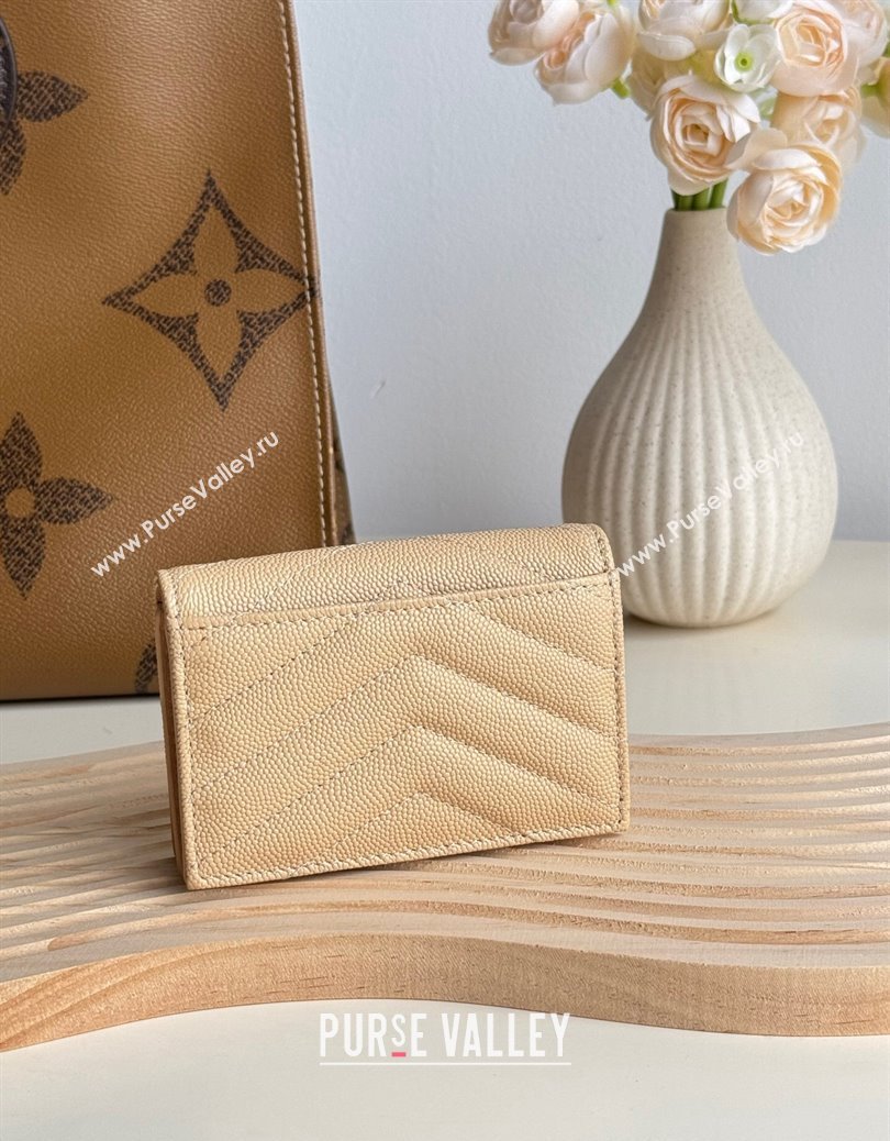 Saint Laurent Matelasse Business Card Case in Grianed Leather Beige 2024 596323 (YY-241218151)