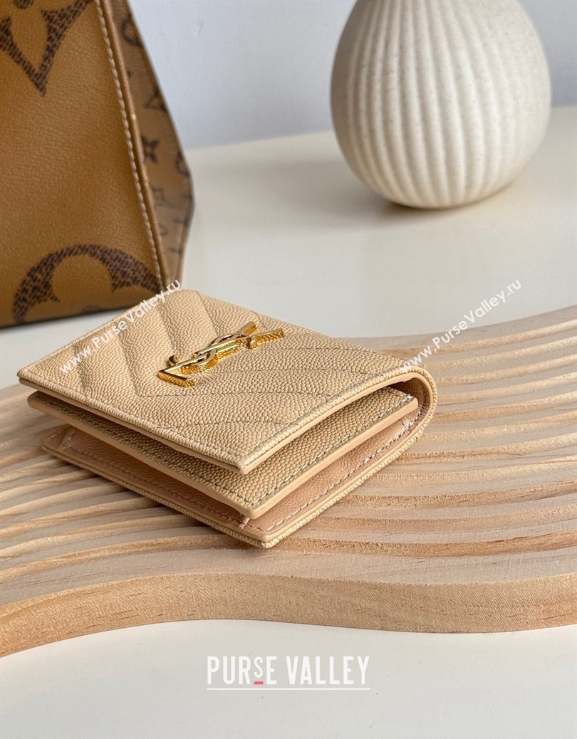 Saint Laurent Matelasse Business Card Case in Grianed Leather Beige 2024 596323 (YY-241218151)