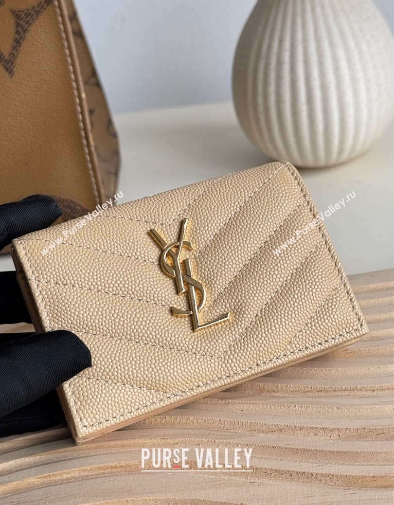 Saint Laurent Matelasse Business Card Case in Grianed Leather Beige 2024 596323 (YY-241218151)