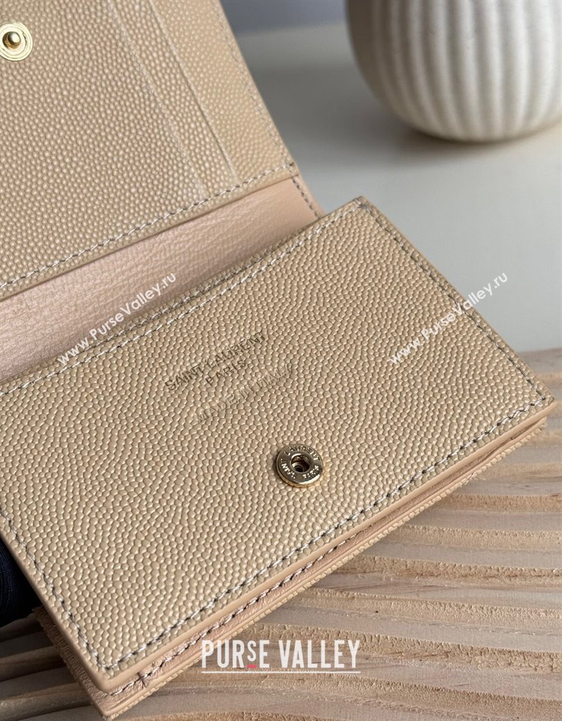 Saint Laurent Matelasse Business Card Case in Grianed Leather Beige 2024 596323 (YY-241218151)