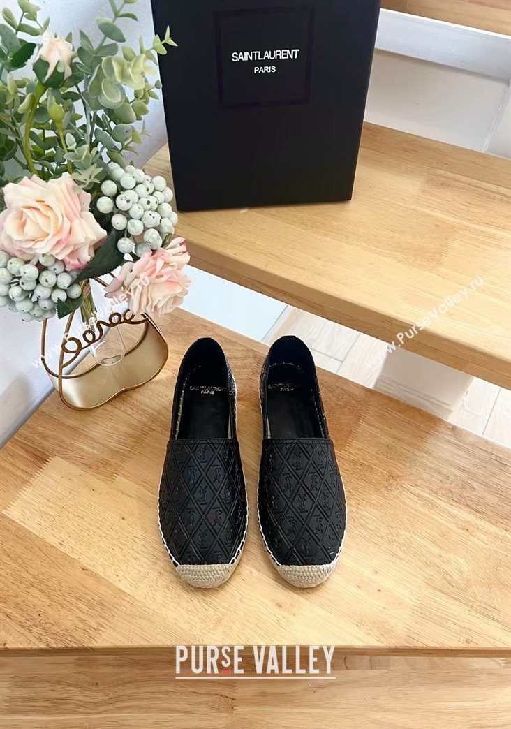 Saint Laurent YSL Allover Leather Espadrilles Flat Black 2024 1226 (HB-241226056)