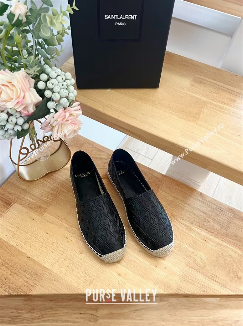 Saint Laurent YSL Allover Leather Espadrilles Flat Black 2024 1226 (HB-241226056)