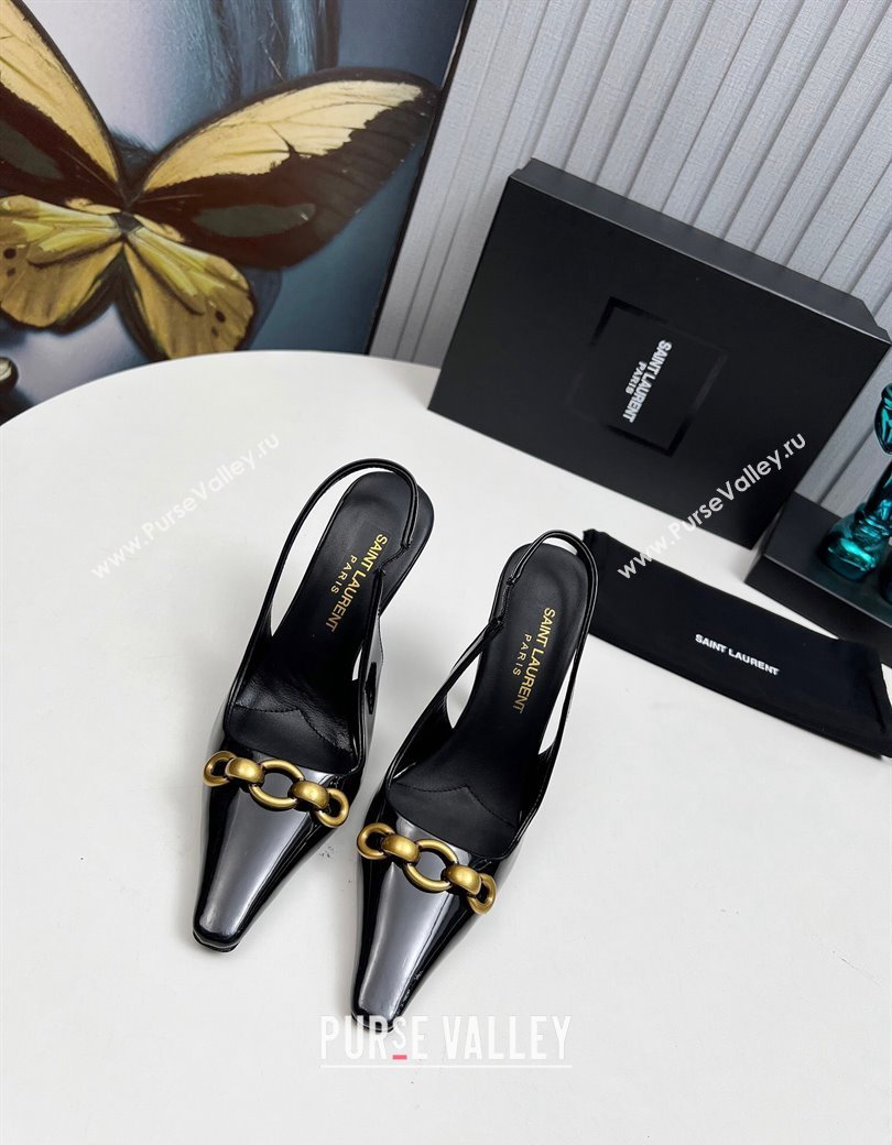 Saint Laurent Le Maillon Slingback Pumps 11cm in Patent Leather Black 2024 1226 (MD-241226077)