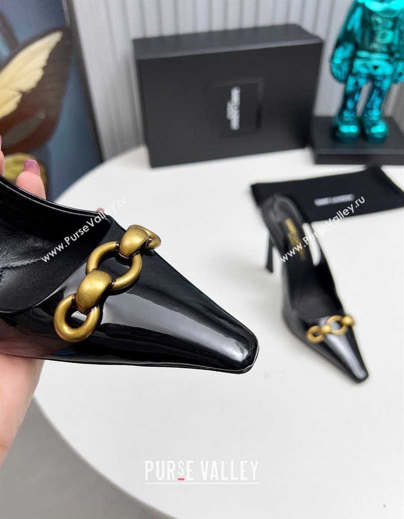 Saint Laurent Le Maillon Slingback Pumps 11cm in Patent Leather Black 2024 1226 (MD-241226077)