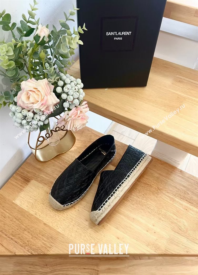 Saint Laurent YSL Allover Leather Espadrilles Flat Black 2024 1226 (HB-241226056)