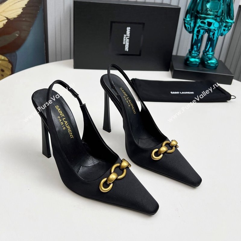 Saint Laurent Le Maillon Slingback Pumps 11cm in Satin Black 2024 1226 (MD-241226079)