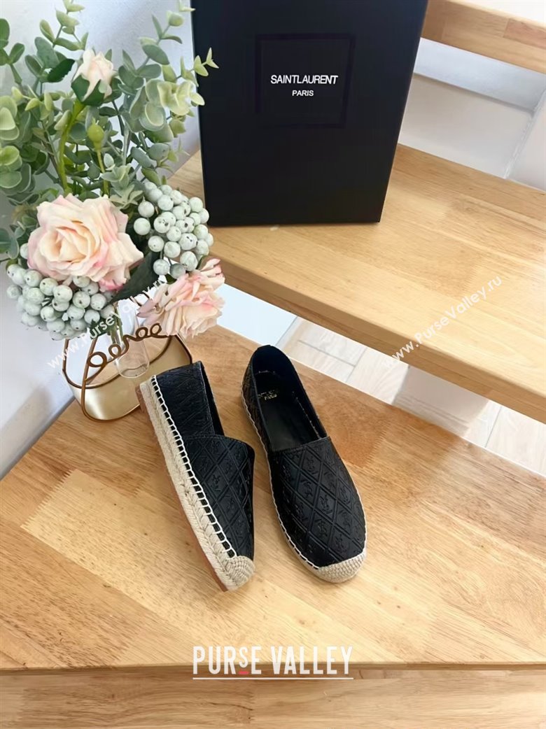 Saint Laurent YSL Allover Leather Espadrilles Flat Black 2024 1226 (HB-241226056)