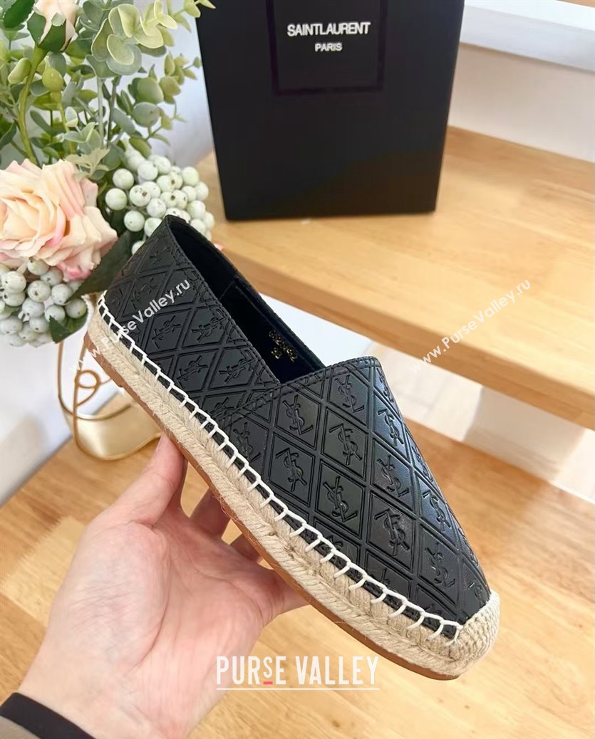 Saint Laurent YSL Allover Leather Espadrilles Flat Black 2024 1226 (HB-241226056)