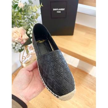 Saint Laurent YSL Allover Leather Espadrilles Flat Black 2024 1226 (HB-241226056)