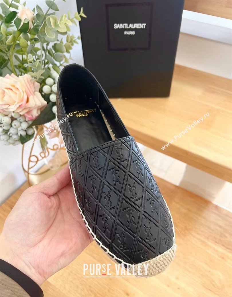 Saint Laurent YSL Allover Leather Espadrilles Flat Black 2024 1226 (HB-241226056)