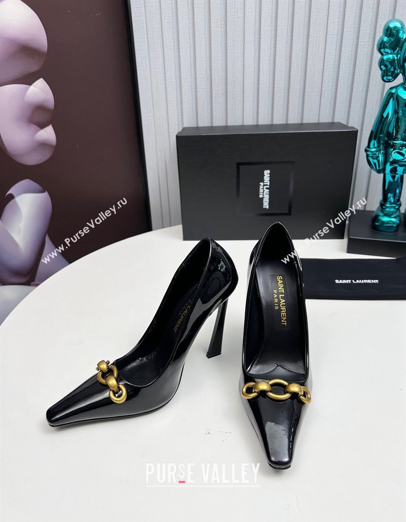 Saint Laurent Le Maillon High Heel Pumps 11cm in Patent Leather Black 2024 1226 (MD-241226082)