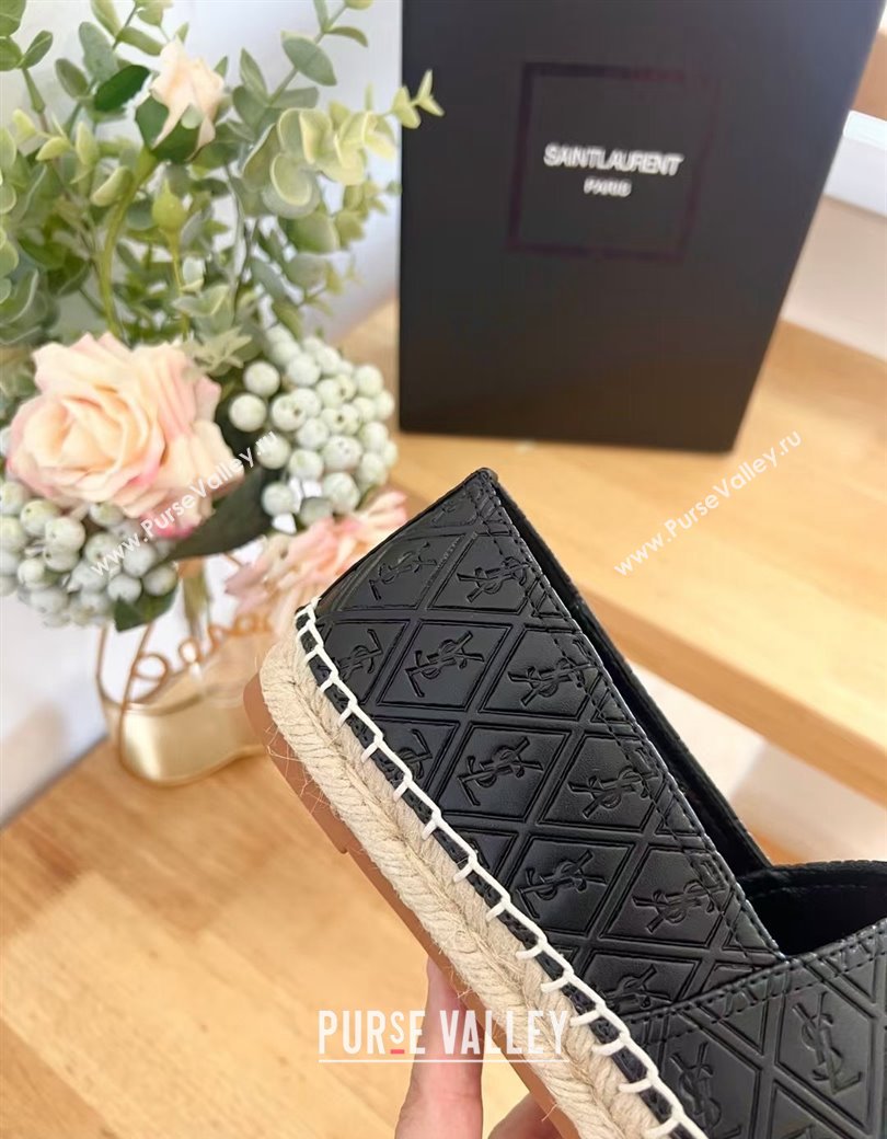 Saint Laurent YSL Allover Leather Espadrilles Flat Black 2024 1226 (HB-241226056)