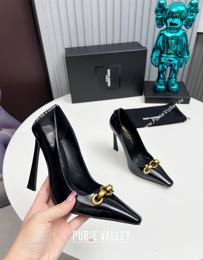 Saint Laurent Le Maillon High Heel Pumps 11cm in Patent Leather Black 2024 1226 (MD-241226082)