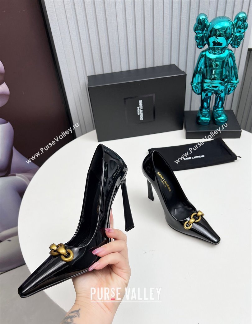 Saint Laurent Le Maillon High Heel Pumps 11cm in Patent Leather Black 2024 1226 (MD-241226082)