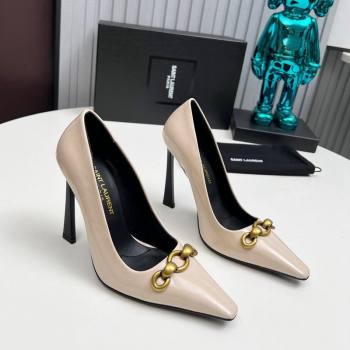 Saint Laurent Le Maillon High Heel Pumps 11cm in Patent Leather Light Beige 2024 1226 (MD-241226083)