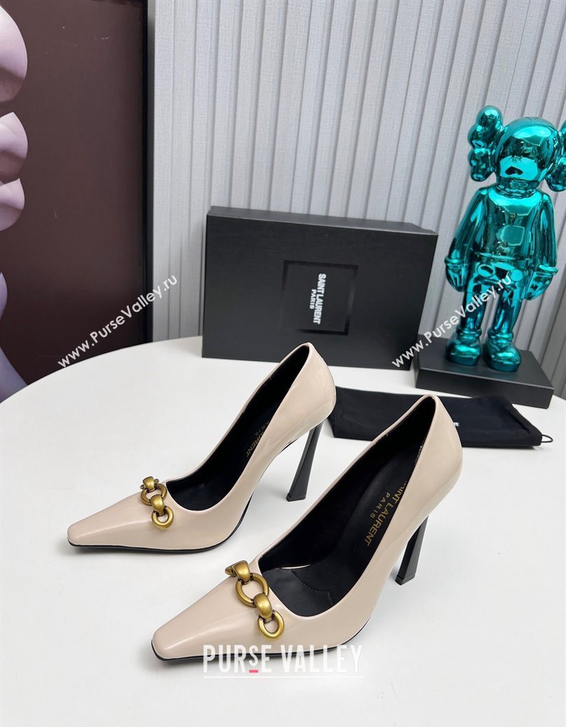 Saint Laurent Le Maillon High Heel Pumps 11cm in Patent Leather Light Beige 2024 1226 (MD-241226083)