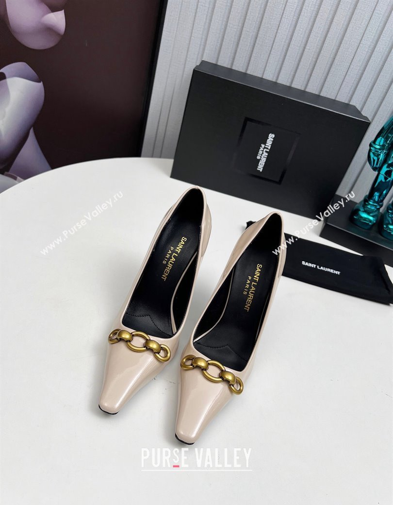 Saint Laurent Le Maillon High Heel Pumps 11cm in Patent Leather Light Beige 2024 1226 (MD-241226083)