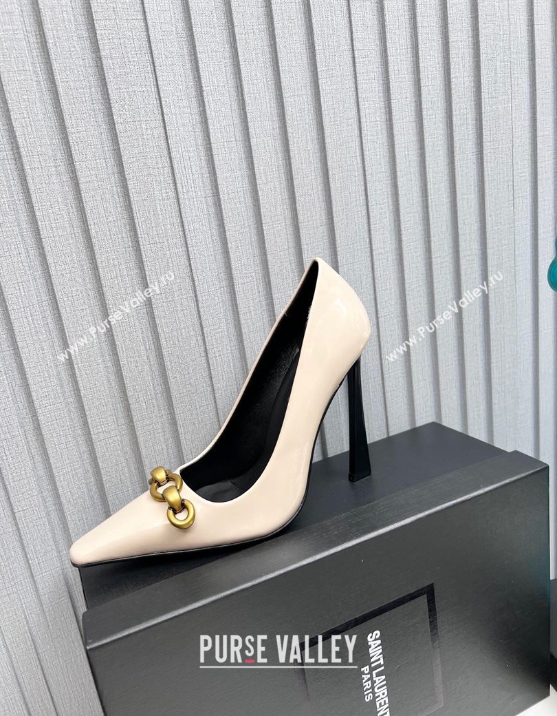 Saint Laurent Le Maillon High Heel Pumps 11cm in Patent Leather Light Beige 2024 1226 (MD-241226083)