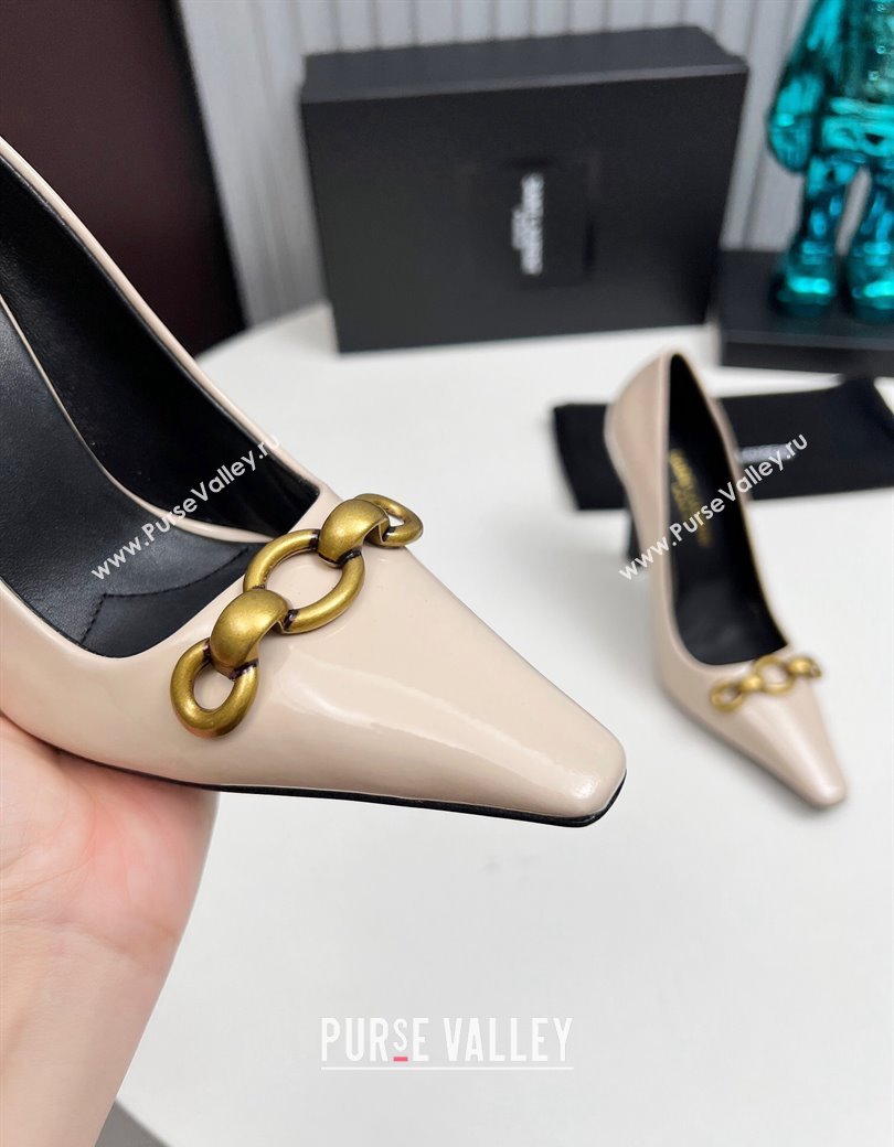 Saint Laurent Le Maillon High Heel Pumps 11cm in Patent Leather Light Beige 2024 1226 (MD-241226083)