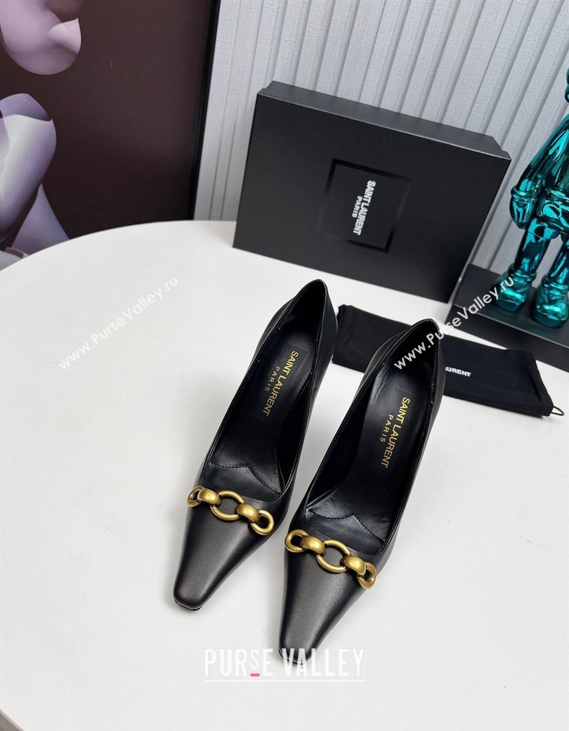 Saint Laurent Le Maillon High Heel Pumps 11cm in Calfskin Leather Black 2024 1226 (MD-241226084)