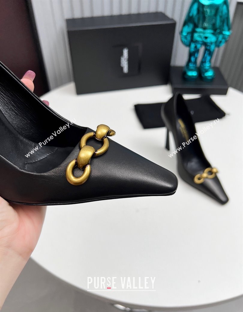 Saint Laurent Le Maillon High Heel Pumps 11cm in Calfskin Leather Black 2024 1226 (MD-241226084)