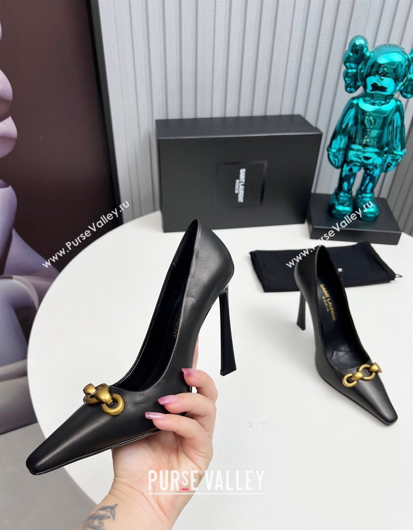 Saint Laurent Le Maillon High Heel Pumps 11cm in Calfskin Leather Black 2024 1226 (MD-241226084)